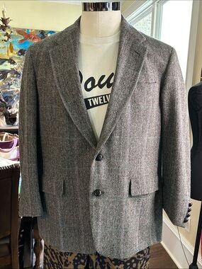 Hunter Haig Classic Men's Gray Herringbone Wool Single Breasted Blazer Sz L